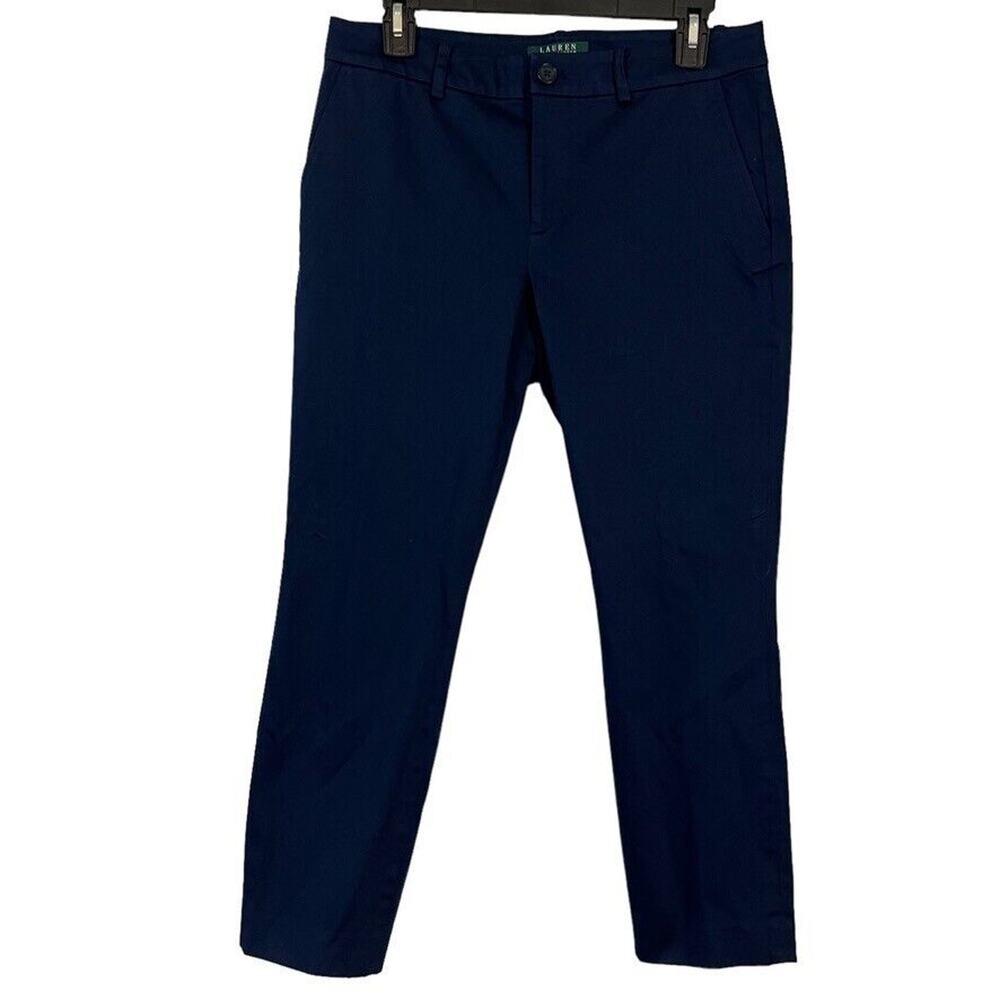 Lauren Ralph Lauren Navy Preppy Womens Tapered Stretch Khakis Flat Front Pant 6